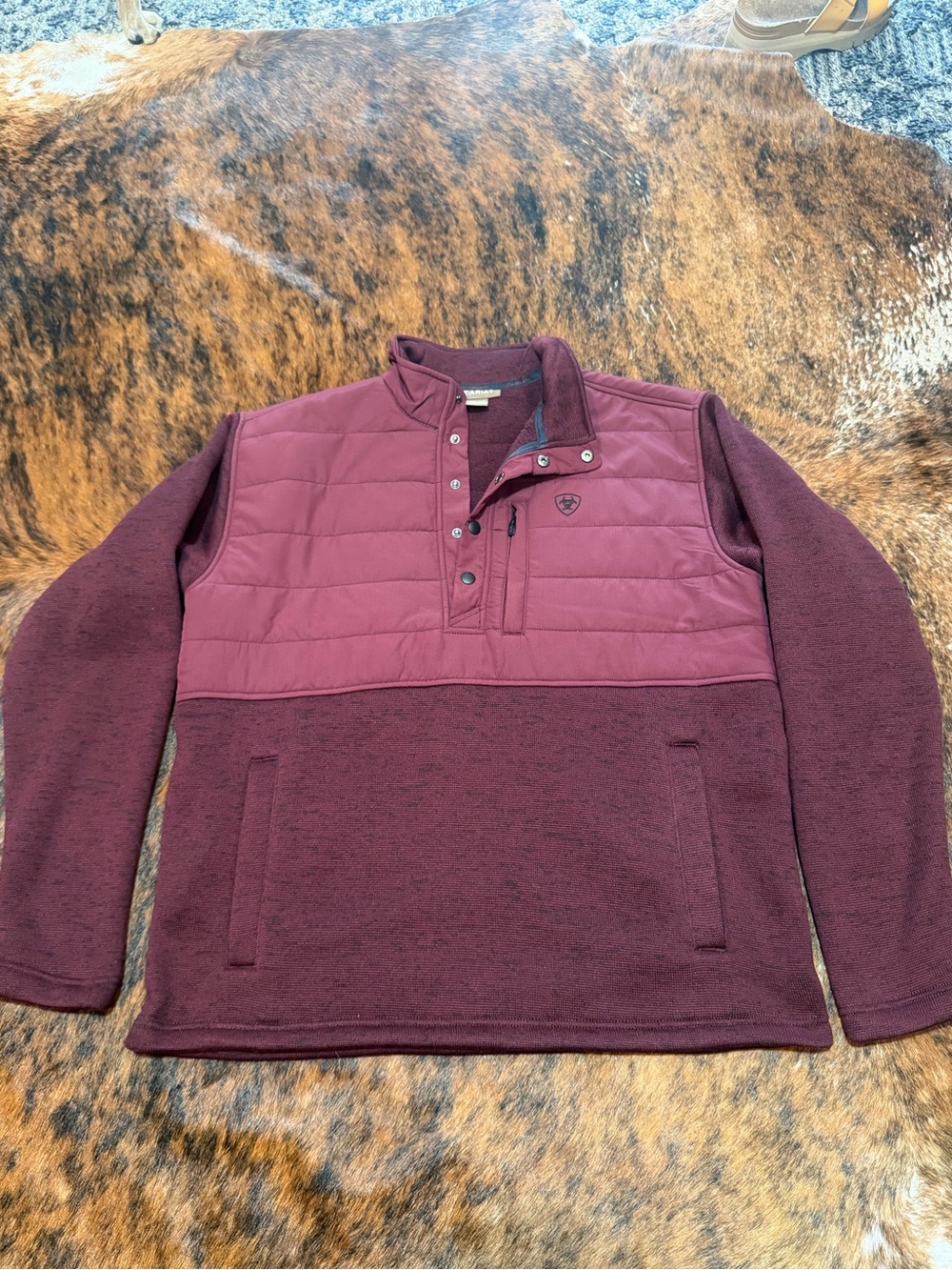 ARIAT CALDWELL REINFORCED SNAP T SWEATER PULLOVER WINDSOR WINE MENS SIZE LARGE